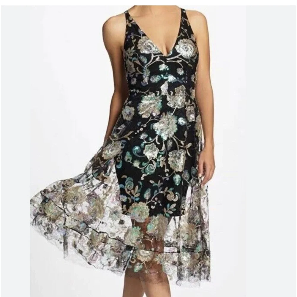 Dress The population Sequin Embroidered Floral Midi Black Dress S - Picture 4 of 10